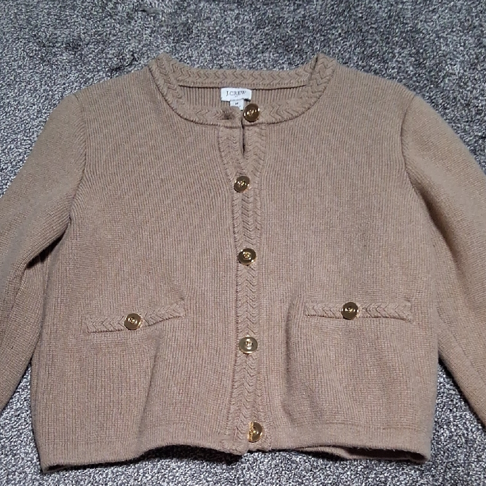J. Crew Beige Knit Sweater with Gold Accents